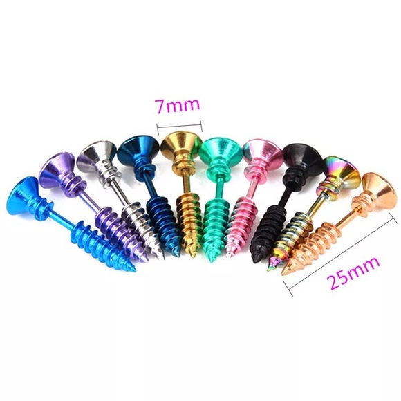 Pair of Screw Earrings Many Colors to Choose - Picture 4 of 5